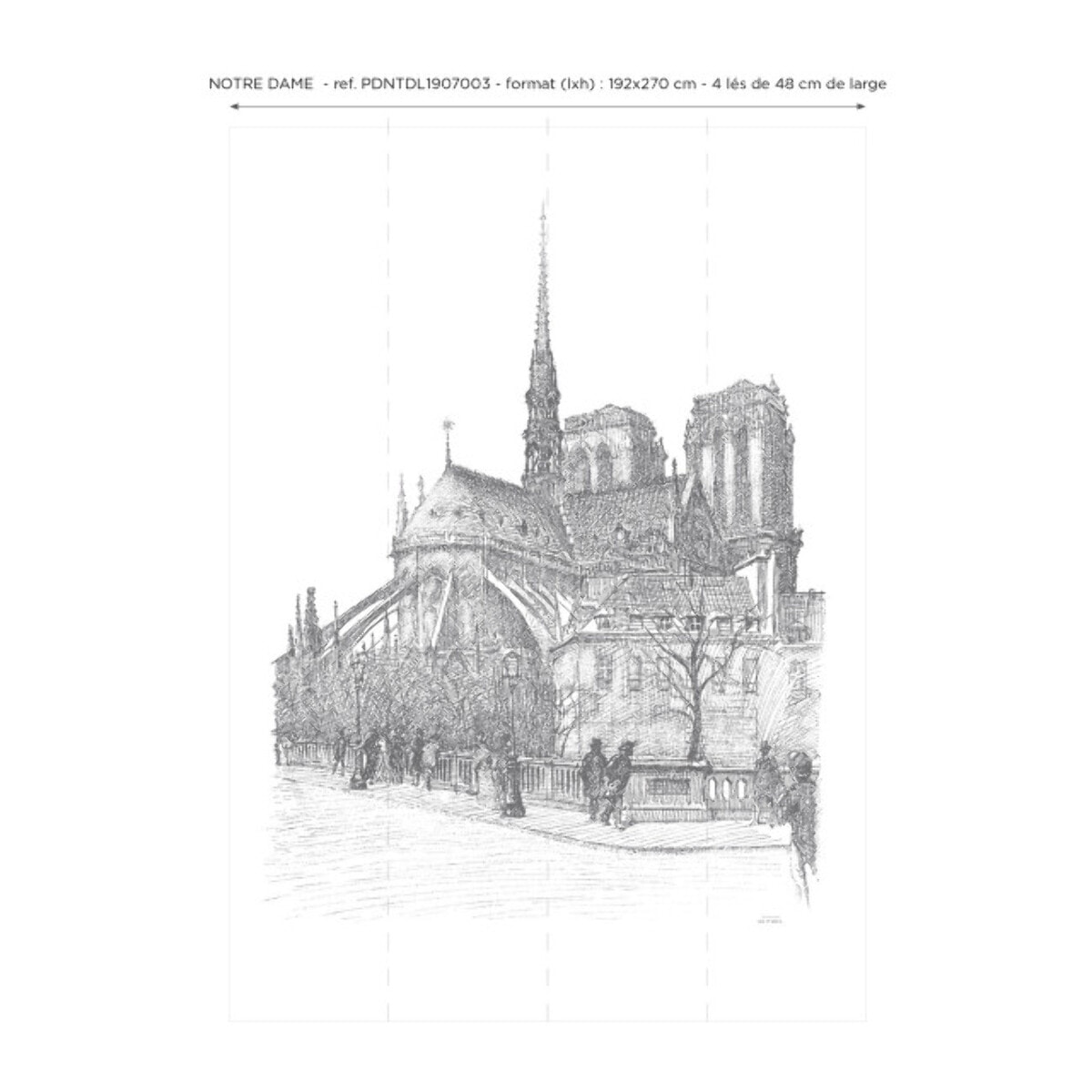 Papier peint panoramique Notre Dame - Un décor mural de 4 lés (192x270cm), créé et fabriqué en France