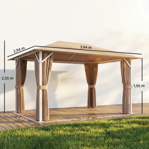 para Jardín 3x4 m, Pabellón de Jardín Gazebo con Techo Ventilado, 4 Paredes Laterales y 4 Mosquiteras, UPF50+, Estructura de Metal, Carpa para Exterior, Terraza, Patio, Caqui