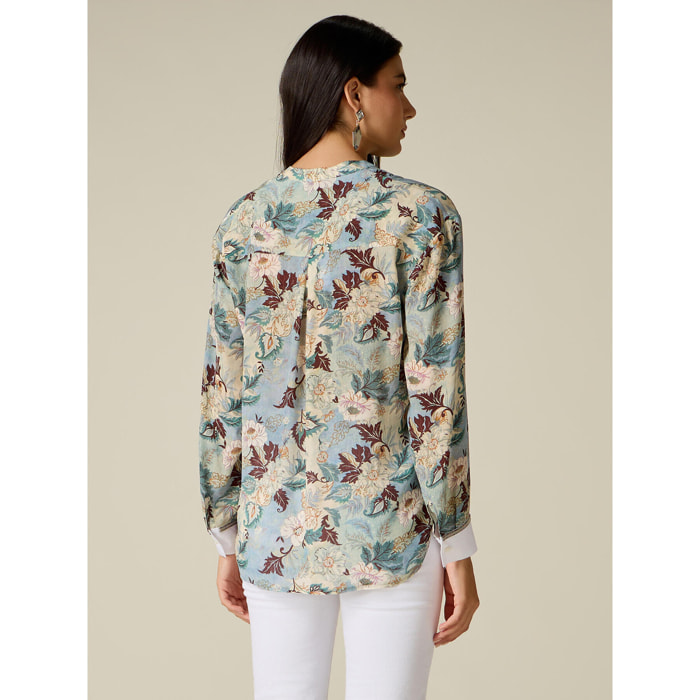 Oltre - Camicia fantasia con dettaglio gioiello - Azzurro