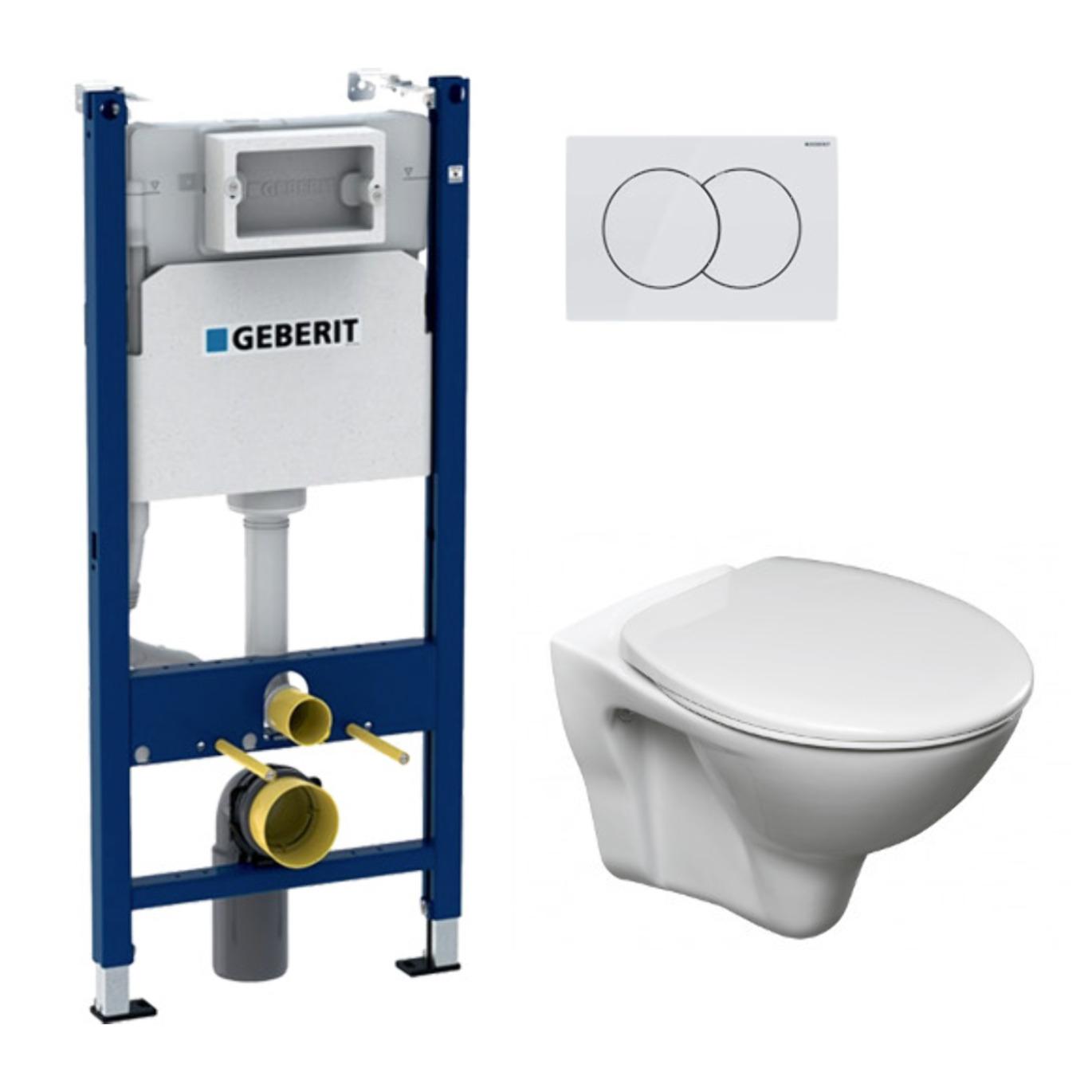 Pack WC Bâti-support Duofix + WC Cersanit S-line Pro + Abattant + Plaque blanche