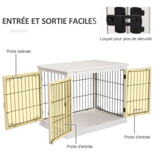 Cage pour chien animaux cage en bois MDF classe E1 3 portes verrouillables max. 30 Kg dim. 81L x 58l x 66H cm blanc noir