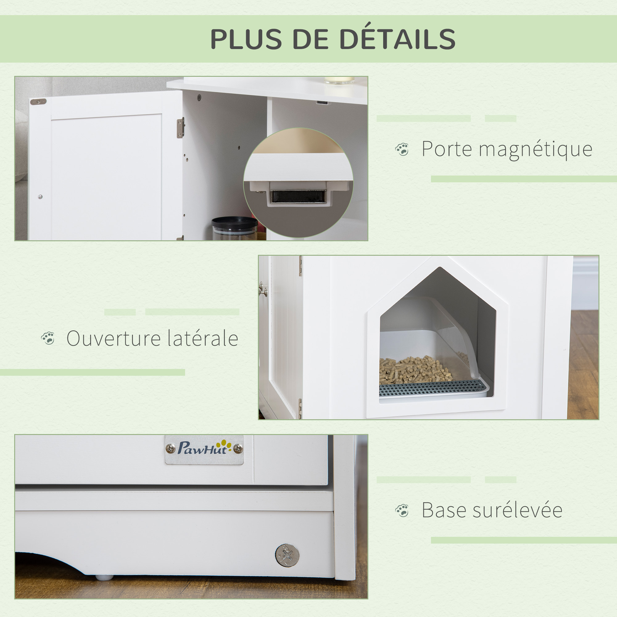 Maison de toilette pour chat table d'appoint 2 en 1 - 2 portes, cloison amovible, rangement latéral - blanc