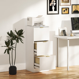 Cajonera de Oficina con 3 Cajones Cajonera de Escritorio con Frentes Acanalados Mueble Archivador para Tamaño A4 o Carta para Estudio 40x40x101 cm Blanco
