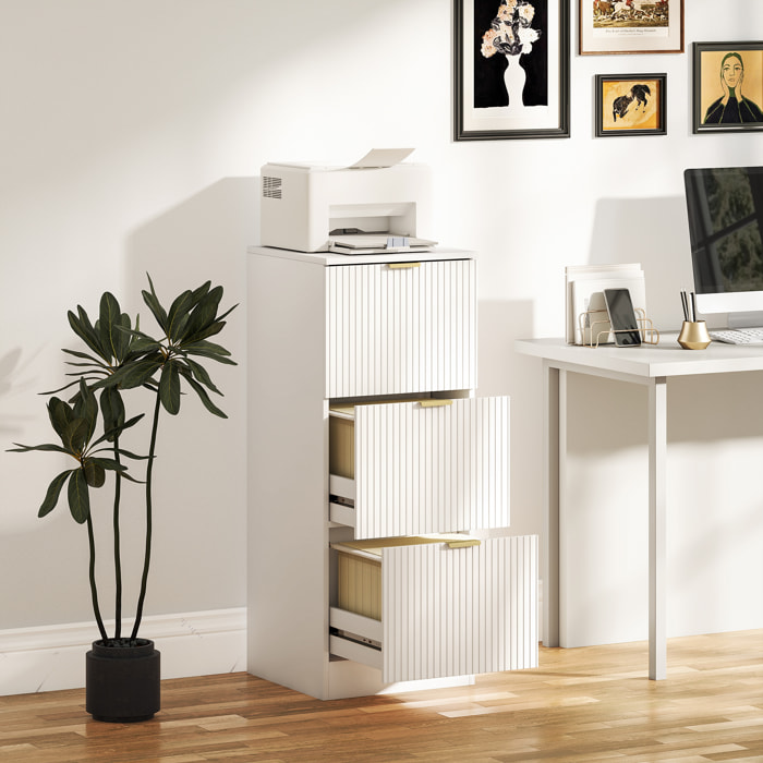 Cajonera de Oficina con 3 Cajones Cajonera de Escritorio con Frentes Acanalados Mueble Archivador para Tamaño A4 o Carta para Estudio 40x40x101 cm Blanco