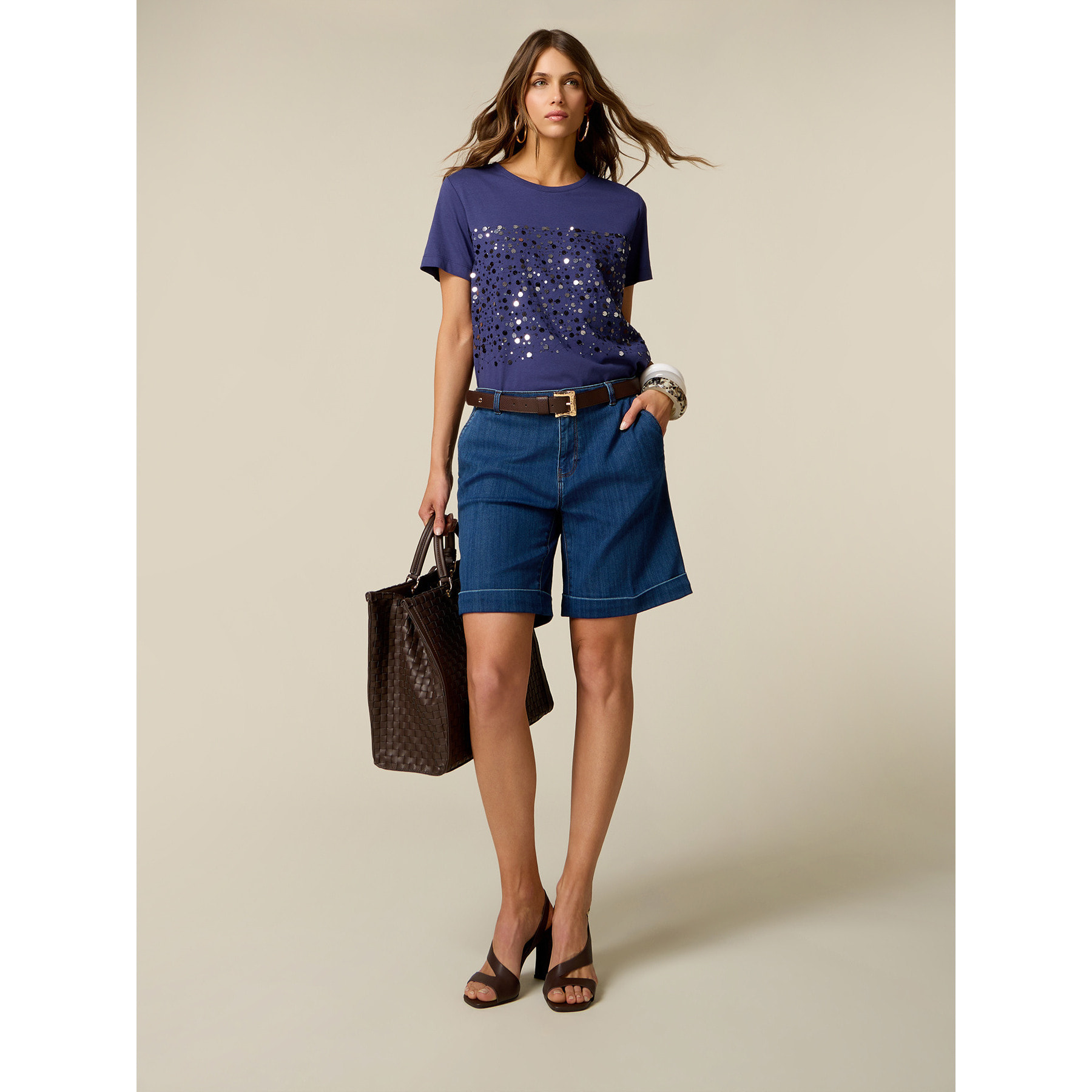 Oltre - Shorts de denim mezcla viscosa - Azul