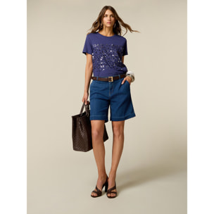 Oltre - Shorts de denim mezcla viscosa - Azul
