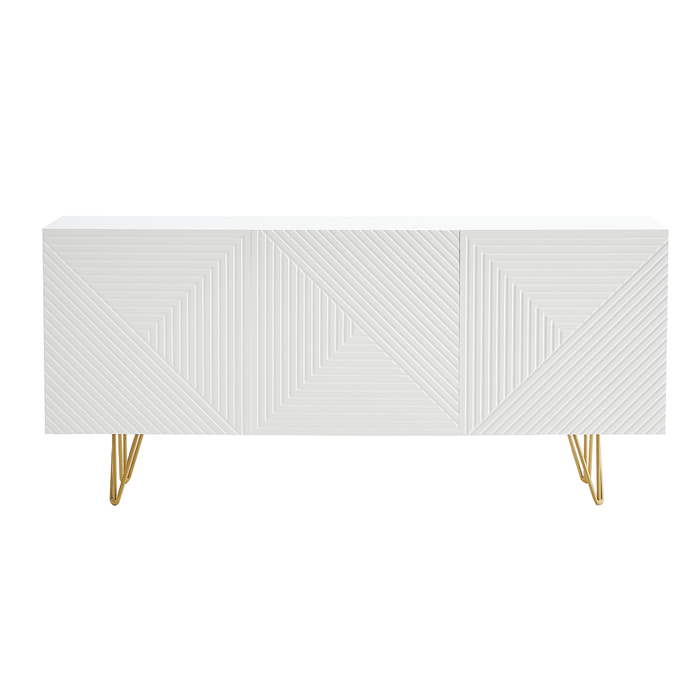 Buffet design blanc et métal doré 3 portes L160 cm OZEN