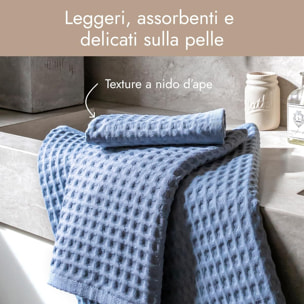 INTRECCI HOME Set Bagno Asciugamani Viso+Ospite, in Puro Cotone 300 g, Leggerezza e Praticità, con Lavorazione Nido d’Ape, Ideale per Asciugatura Rapida
