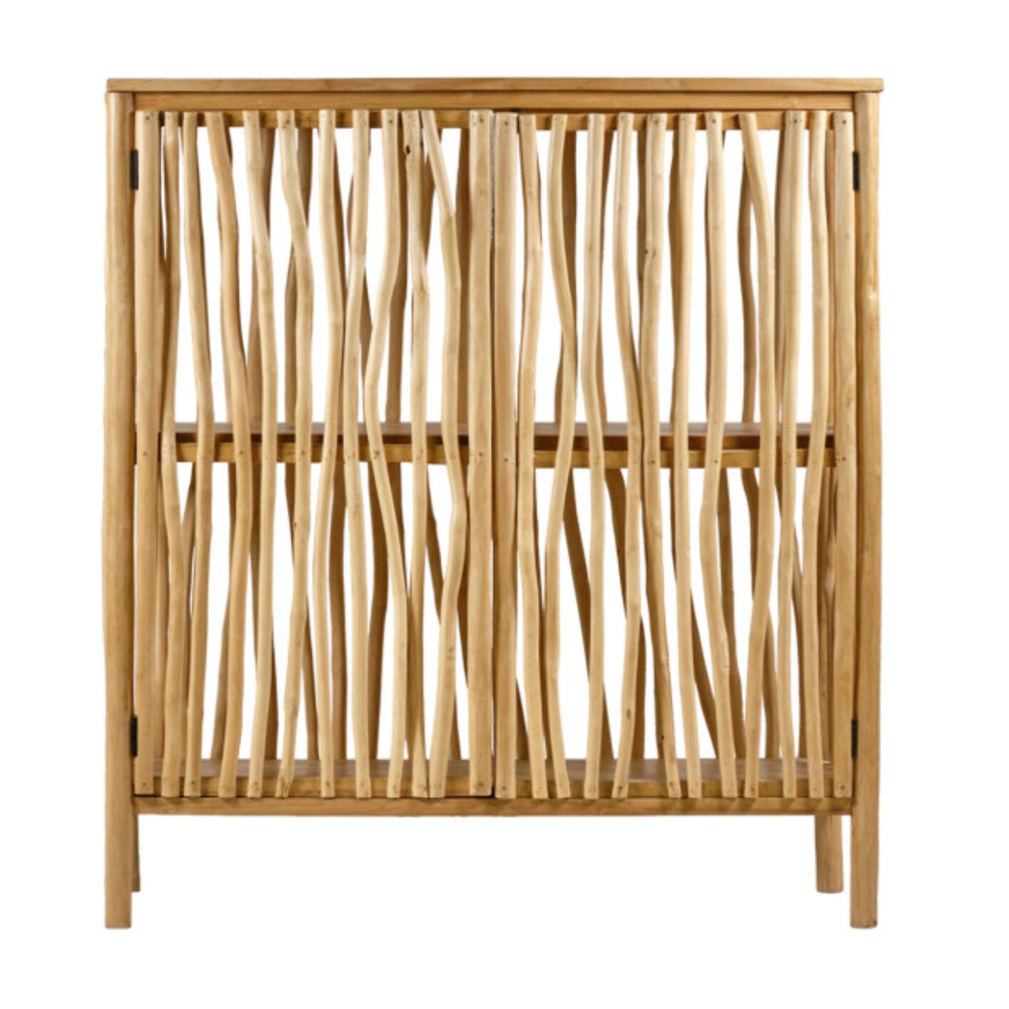 Armoire basse 2 portes en bois flotté et bois massif de teck - JESSIE