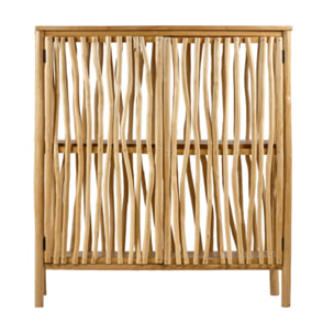 Armoire basse 2 portes en bois flotté et bois massif de teck - JESSIE