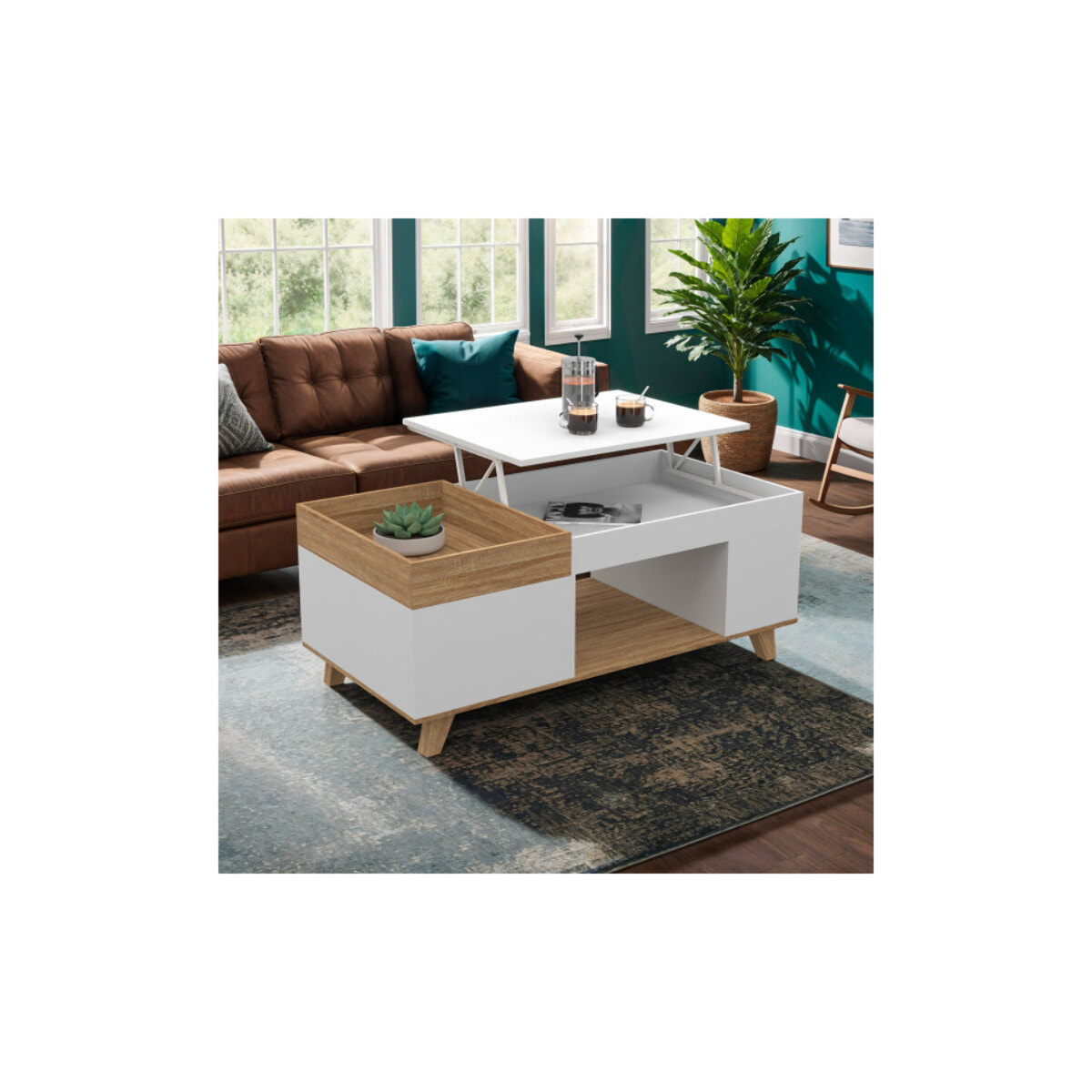 Table basse Stella avec plateau relevable et double coffre