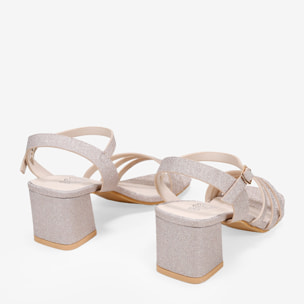 Sandalias de fiesta doradas con tacón ancho