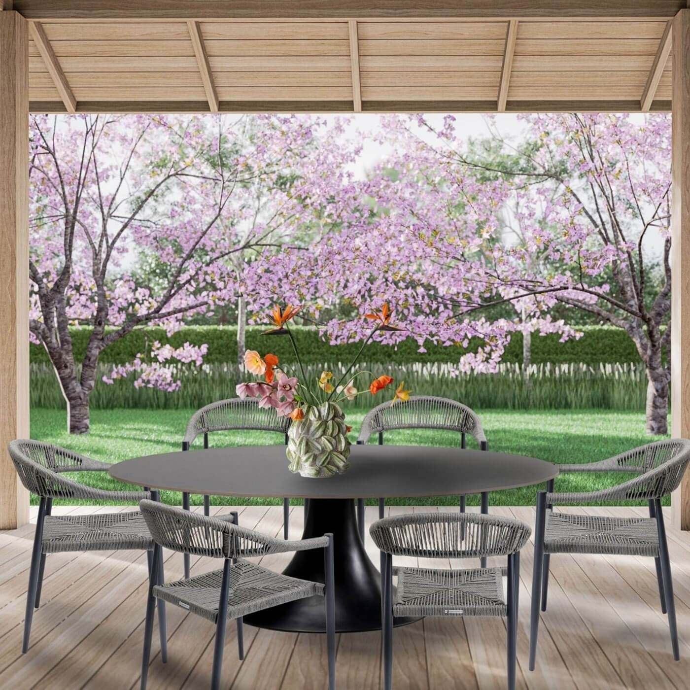 Ensemble de jardin Grande Possibilita table 220cm et 6 chaises grises Kare Design