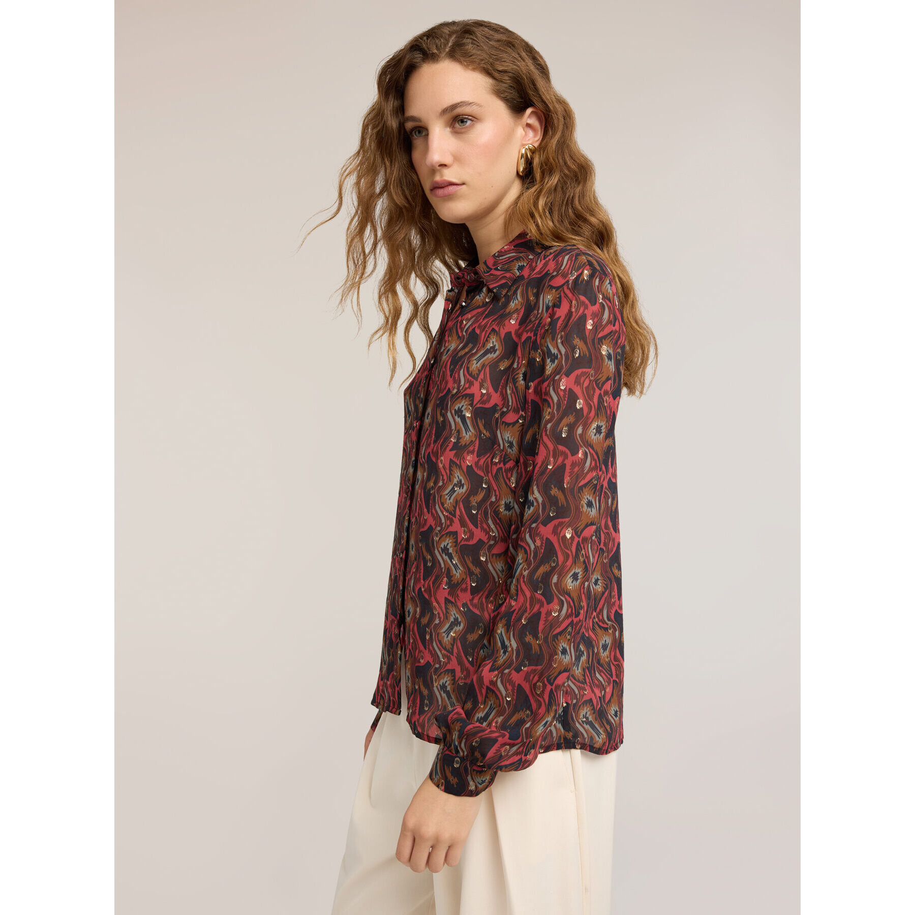 Motivi - Camicia in georgette fil coupé con stampa - Rosso