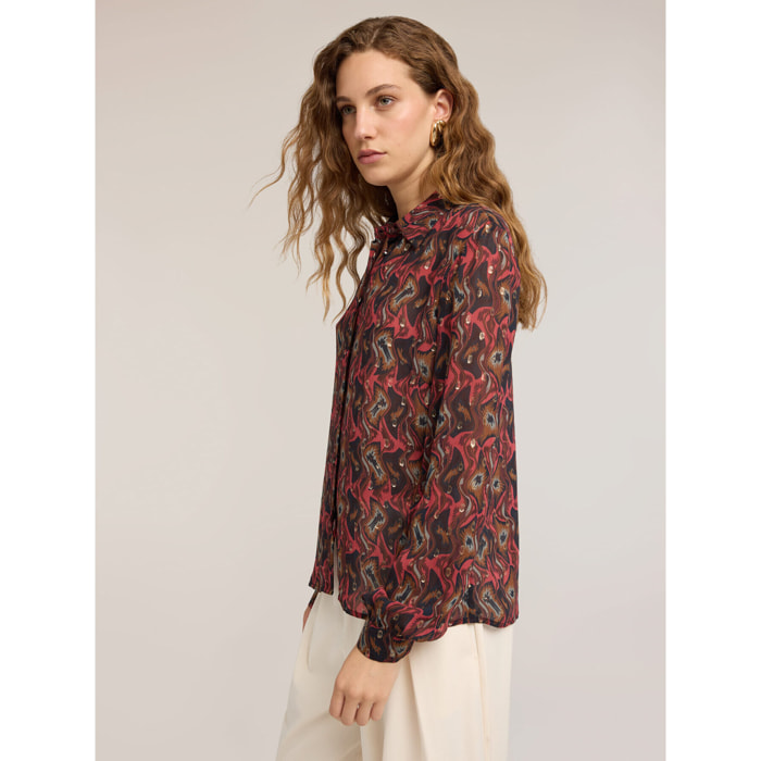 Motivi - Camicia in georgette fil coupé con stampa - Rosso