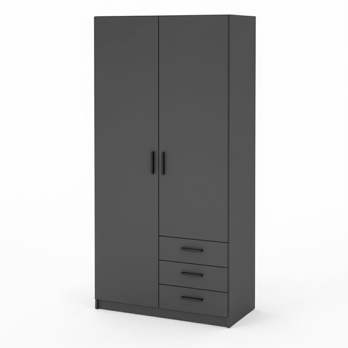 Armadio Con 2 Ante E 3 Cassetti Armadietto Multiuso Con Barra Appendiabiti E 4 Ripiani Di Cui 2 Regolabili Design 98.5x49.8x200.4 Cm Grigio Scuro