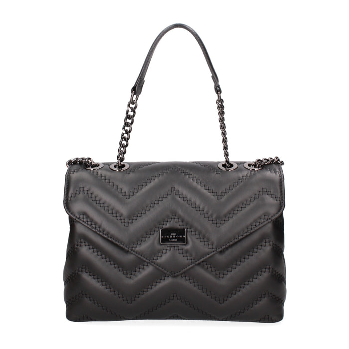 Borsa a spalla donna Made in Italy - Modello Silvana Plus - Vera pelle - 24.0 x 15.5 x 7.0 cm