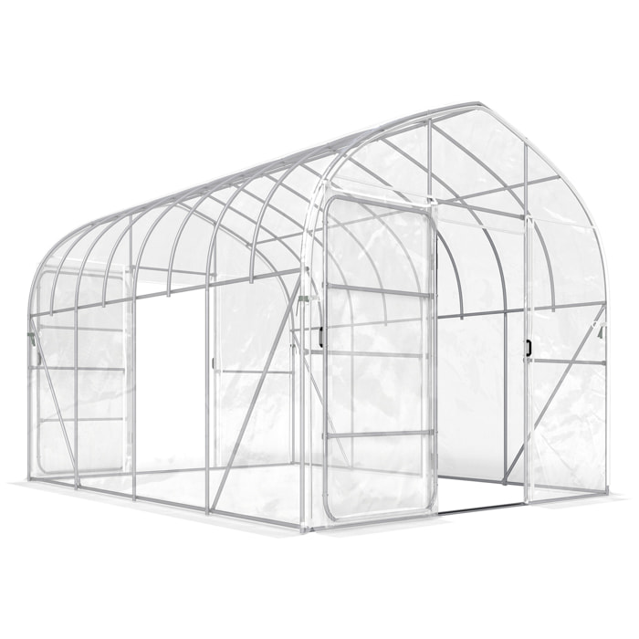 Serre tunnel jardin 12 m² - 2 portes - acier galvanisé - bâche transparente