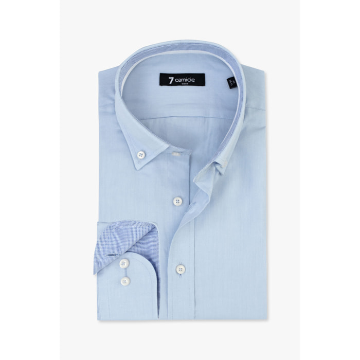 camicia uomo 1 bottone button down slim Oxford unito Celeste