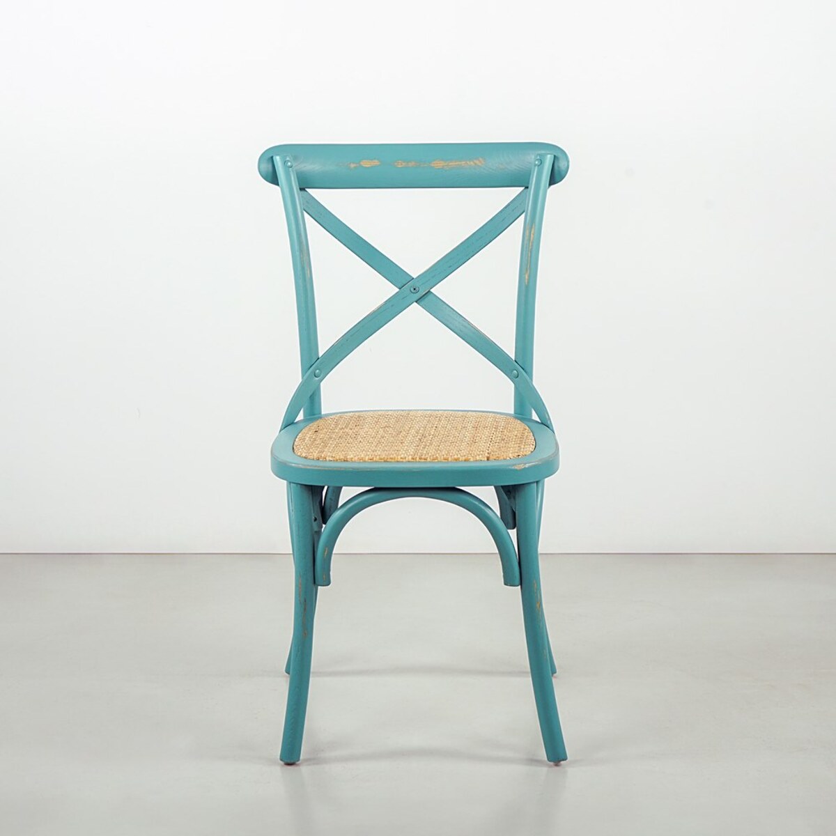 Set 2 sedie in legno di olmo e rattan azzurre vintage - Cross