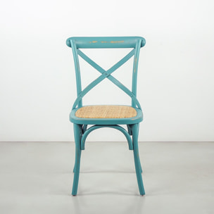 Set 2 sedie in legno di olmo e rattan azzurre vintage - Cross
