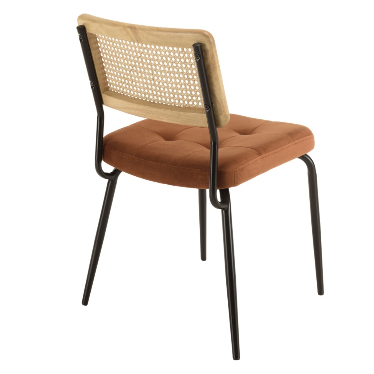 AGATHE- Lot de 2 chaises métal noir assise velours orange dossier rotin