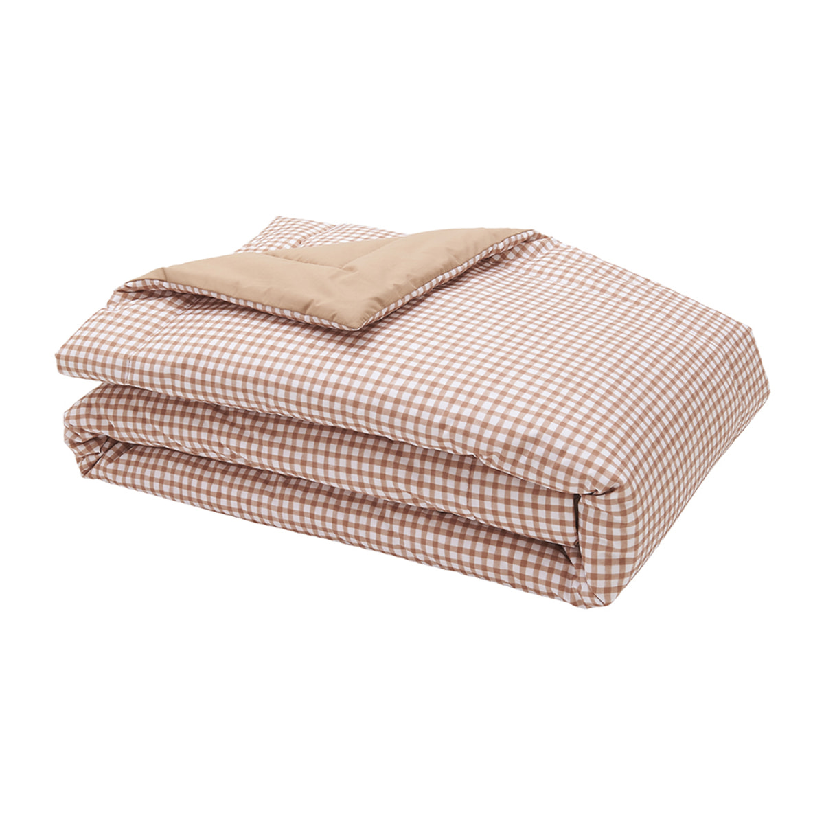Edredon imprimé en percale de coton, Made in France, VICHY , Beige Dune