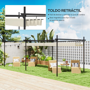 Pérgola con Techo Retráctil Pérgola de Aluminio 6x3 m Cenador con Tela de Poliéster Anti-UV Resistente al Agua Pabellón para Jardín Patio Terraza Exterior Crema