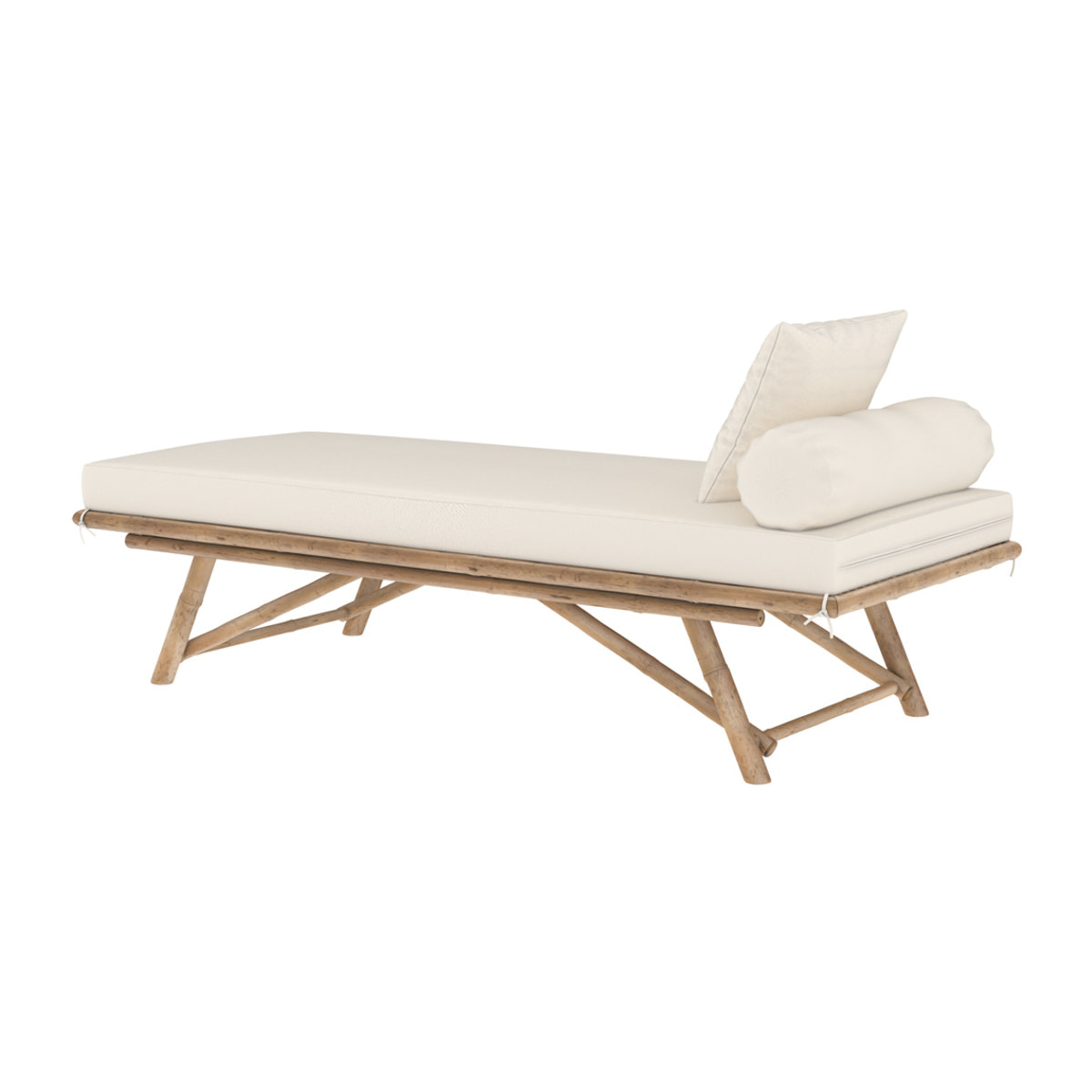 Banquette de jardin en bambou avec matelas blanc - Vadella
