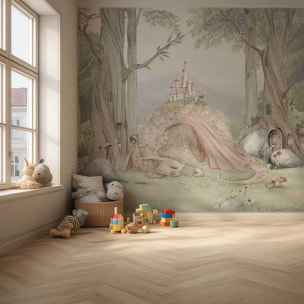 Papier peint chambre garçon La Forêt Enchantée du Dragon Intissé