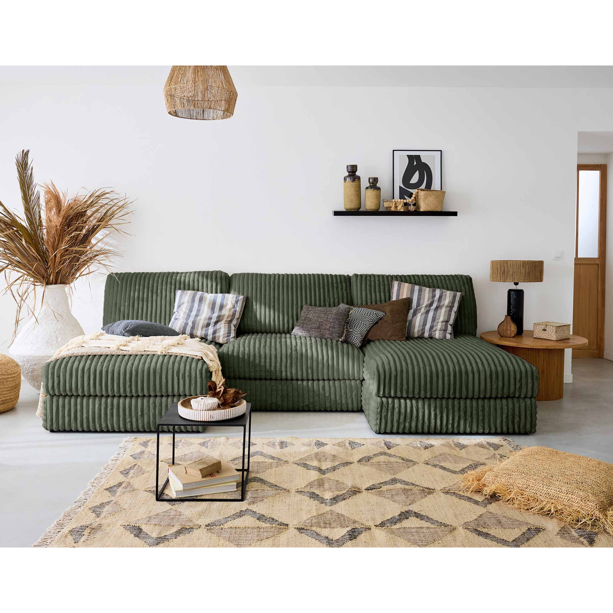 Jasper - module méridienne - en fausse fourrure côtelée - Vert