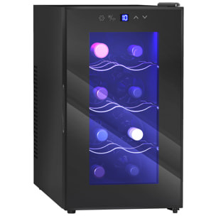 Vinoteca 8 Botellas, Nevera para Vinos con Doble Refrigeración Termoeléctrica, Temperatura Ajustable 8-18℃, Puerta de Vidrio, Anti-UV, Pantalla LED Táctil, Luz Interior, Negro