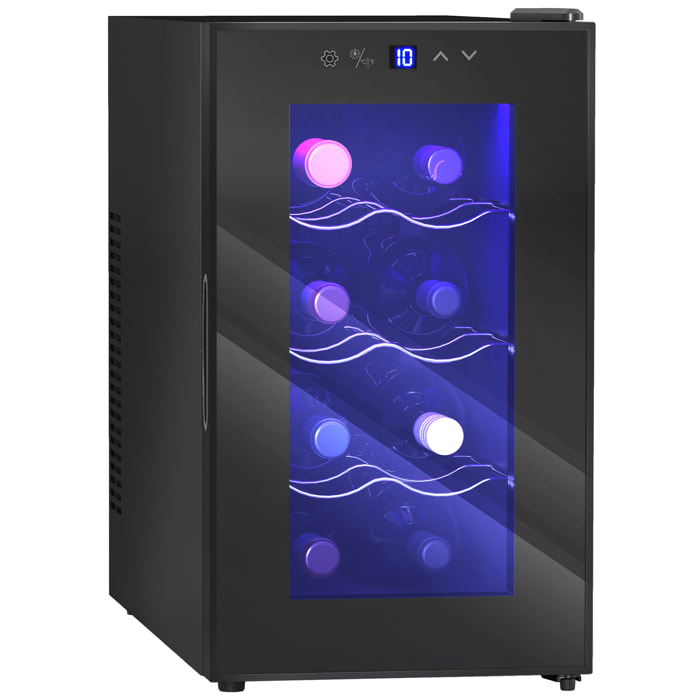 Vinoteca 8 Botellas, Nevera para Vinos con Doble Refrigeración Termoeléctrica, Temperatura Ajustable 8-18℃, Puerta de Vidrio, Anti-UV, Pantalla LED Táctil, Luz Interior, Negro