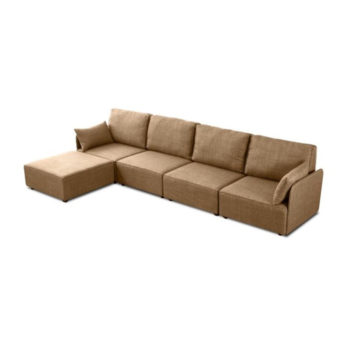 Sofá modular con chaiselongue 4 plazas y brazos Cubiq Beige