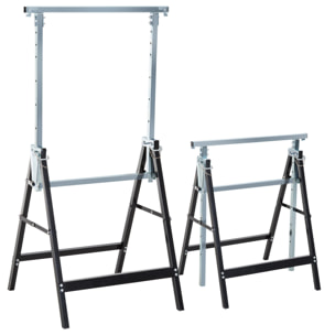 Set de 2 Caballetes Telescópicos Plegables con Altura Ajustable Caballetes de Sierra de Acero para Mesa y Trabajo de Bricolaje Carga 200 kg 68x58x80-130 cm Negro