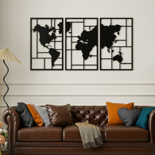 Decoración de Metal para Pared de Mapa Mundial, Juego de 3 Piezas, Adornos de Pared Metálicos, para Salón, Dormitorio, Pasillo, Negro