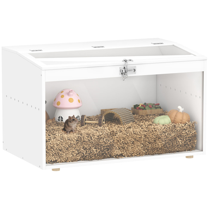 Jaula para Hámster Casa para Animales Pequeños con Tapa Abatible y Ventana de Acrílico Transparente para Hámsteres Enanos Jerbos Pequeños 80x50x50 cm Blanco