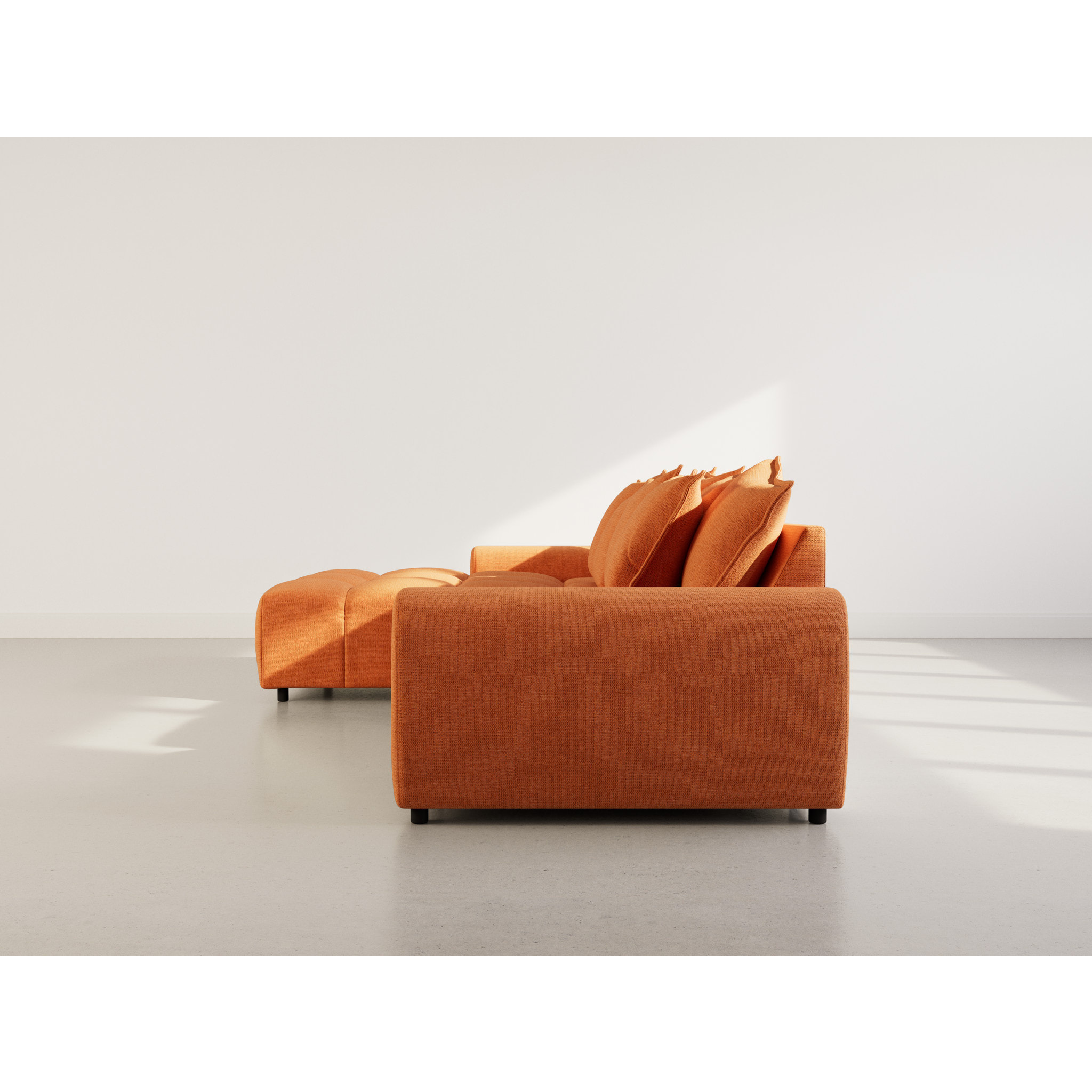 Adelaide - canapé d'angle réversible 4 places avec pouf d'appoint en tissu texturé - Terracotta