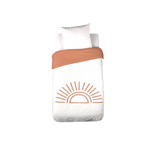 Parure de lit coton tufté réversible imprimé soleil blanc/terracotta 1 place 140 x 200cm - Solino