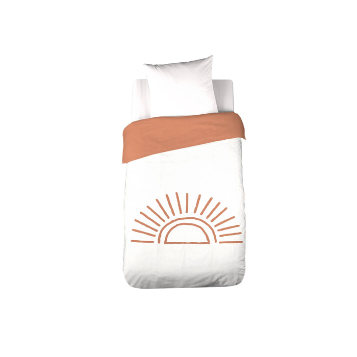 Parure de lit coton tufté réversible imprimé soleil blanc/terracotta 1 place 140 x 200cm - Solino