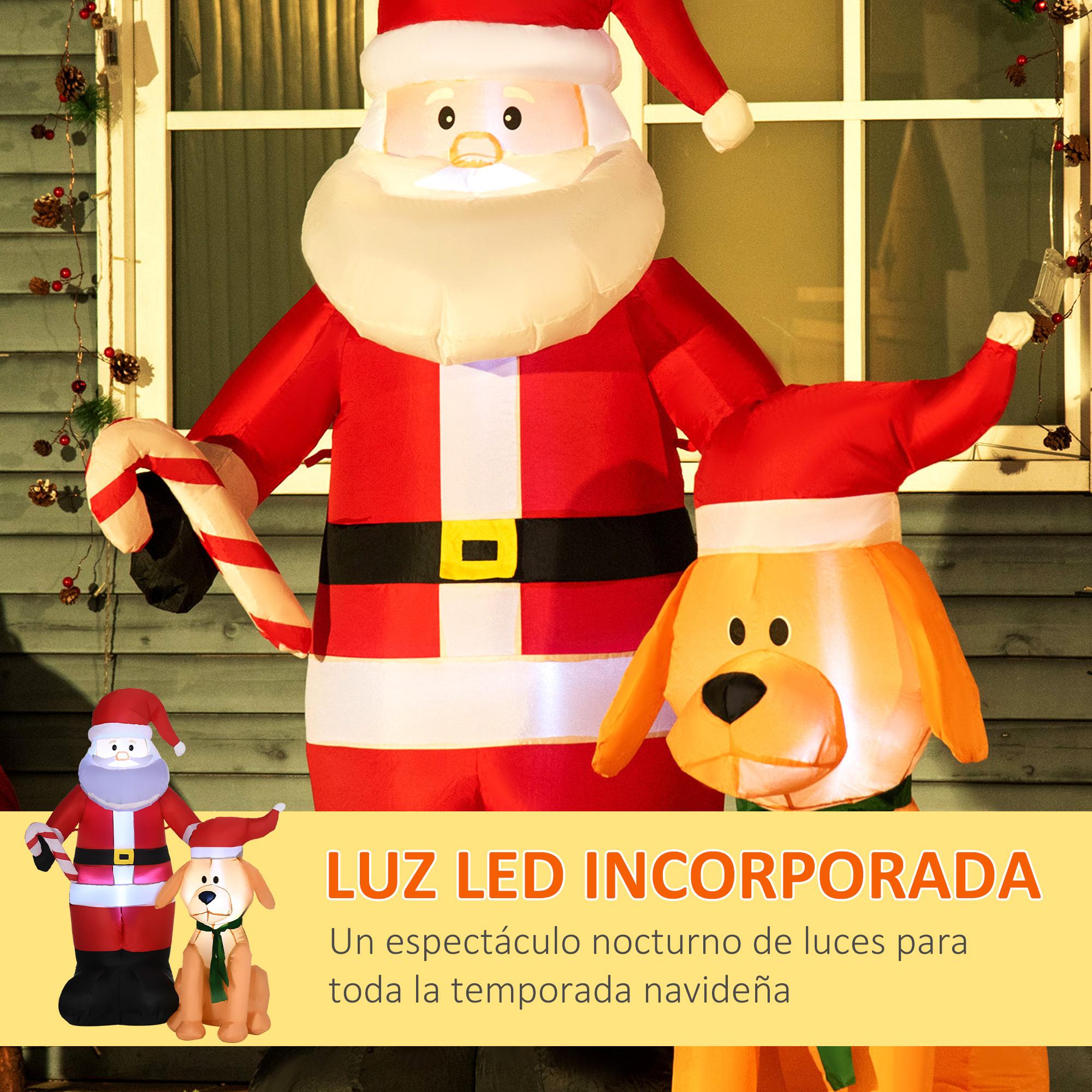 Outsunny Papá Noel Inflable con Perro con 9 Luces LED IP44 e Inflador Eléctrico Decoración Navideña para Interiores y Exteriores 117x80x157 cm Multicolor