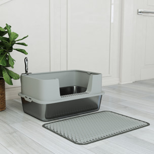 Arenero para Gatos de Acero Inoxidable XL Caja de Arena para Gatos Arenero con Borde Alto Alfombrilla Pala Fácil de Limpiar Prueba de Fugas 60x40x29,5 cm Gris