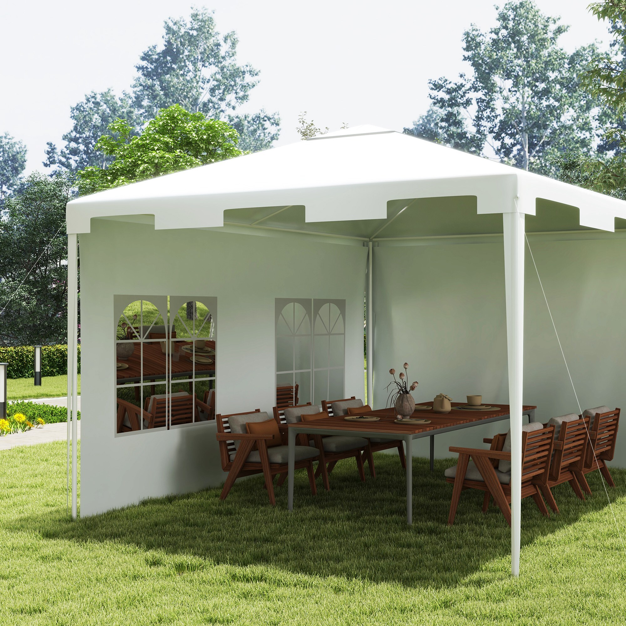 Carpa de Jardín 4x3 m Cenador Desmontable Exterior Gazebo con 2 Paneles Laterales 2 Ventanas y Marco de Acero Anti-UV Impermeable para Terraza Patio Blanco