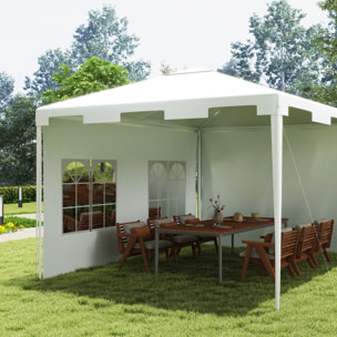 Carpa de Jardín 4x3 m Cenador Desmontable Exterior Gazebo con 2 Paneles Laterales 2 Ventanas y Marco de Acero Anti-UV Impermeable para Terraza Patio Blanco
