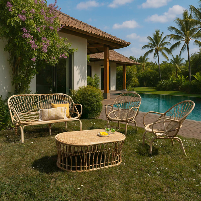 Salon de jardin 4 places en rotin tressé et métal  CAYMAN