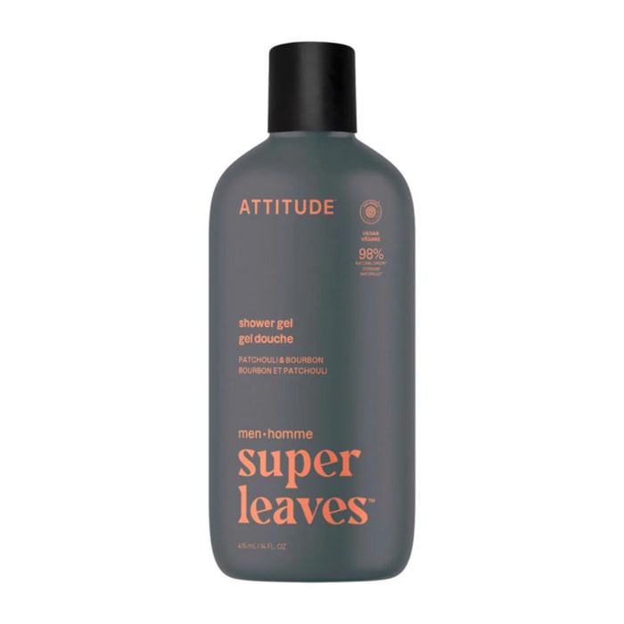 Super leaves men Gel de ducha - Pachulí y bourbon, Attitude, 415mL