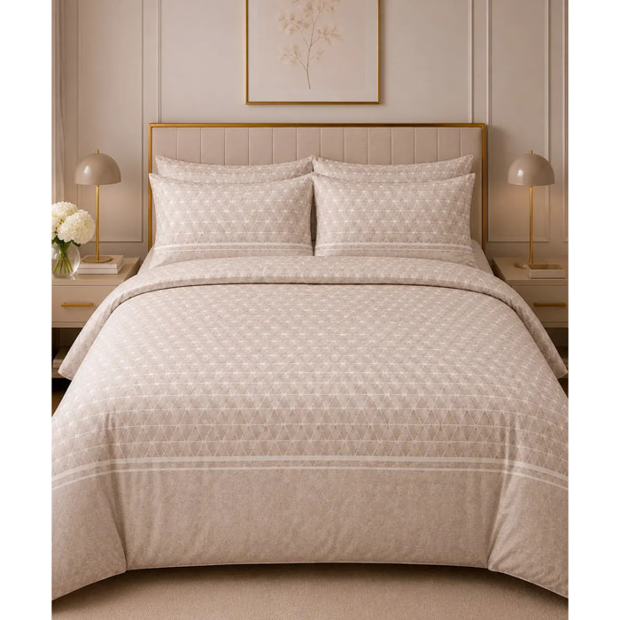 Parure Copripiumino Geo Tortora Beige in Cotone 100% Made in Italy, Stampa Digitale HD