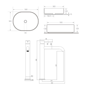 Aurum mitigeur lavabo haut 30,8 cm inox, or + PixL 50x36,5x12 cm vasque à poser, sans trop-plein, blanc (SAT285BGCEPX5037)