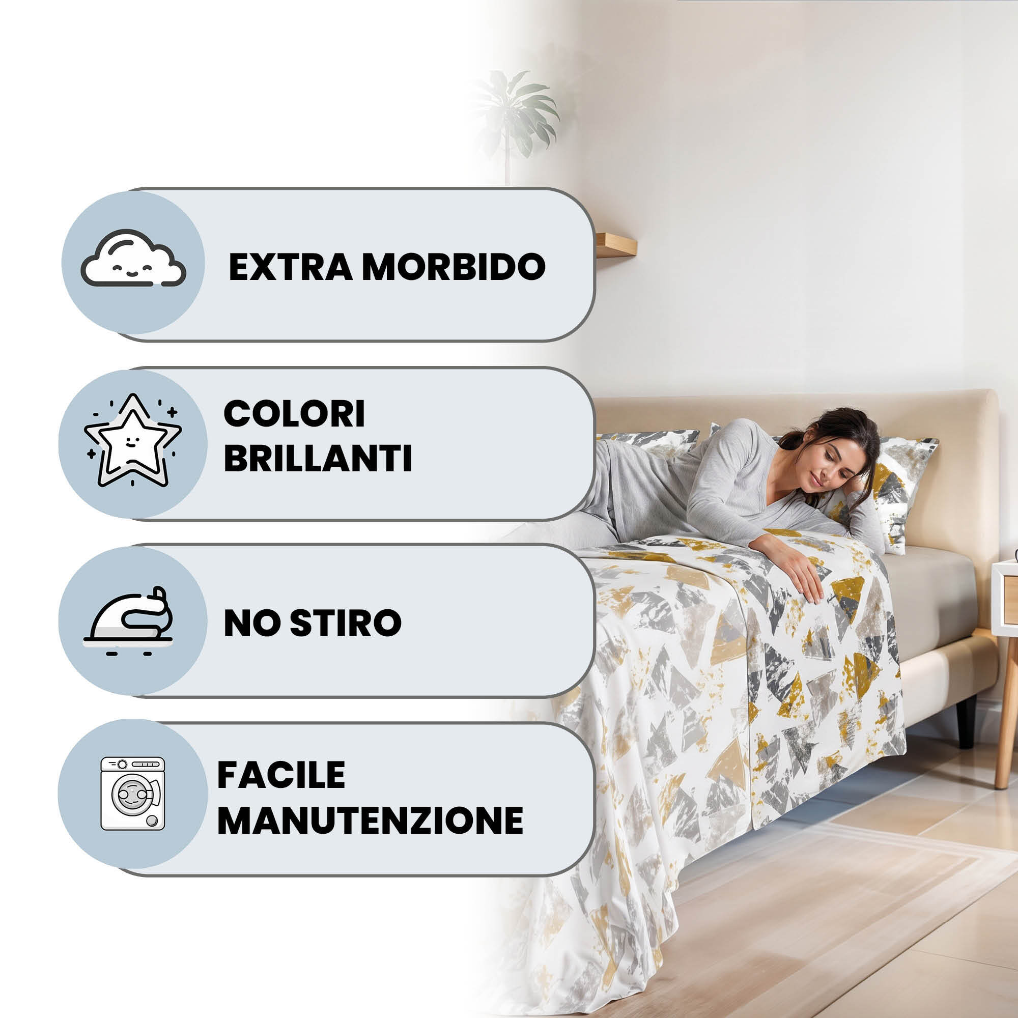 COMPLETO LETTO FASHION, 100% Microfibra, No Stiro - URBAN GIALLO