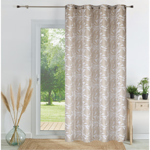 Rideau jacquard chenille à motif feuilles tamisant - Blanc